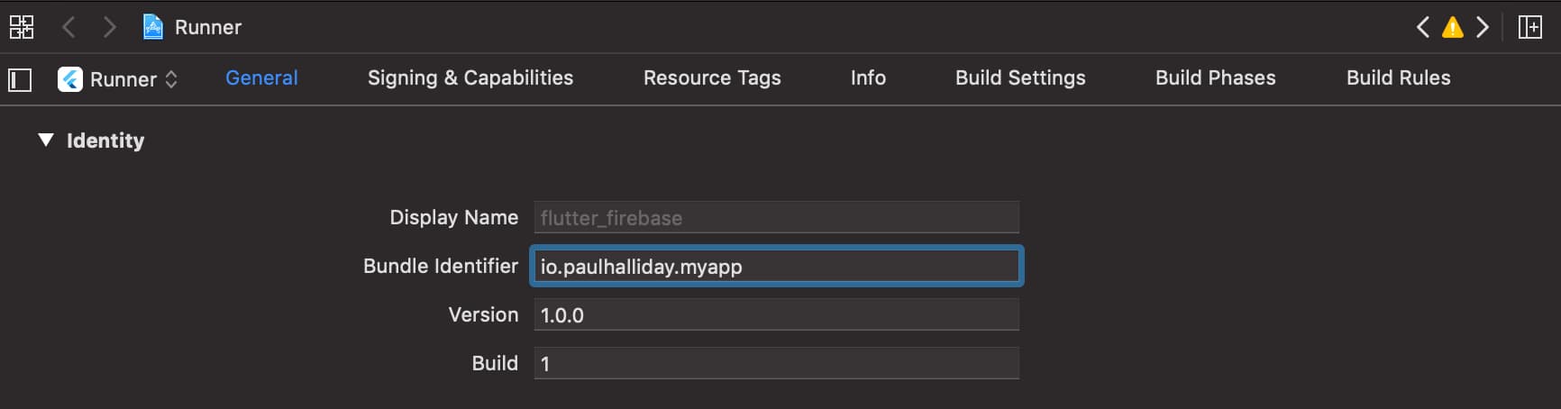 Screenshot of the project in Xcode with the iOS bundle ID added to the Bundler Identifier field.