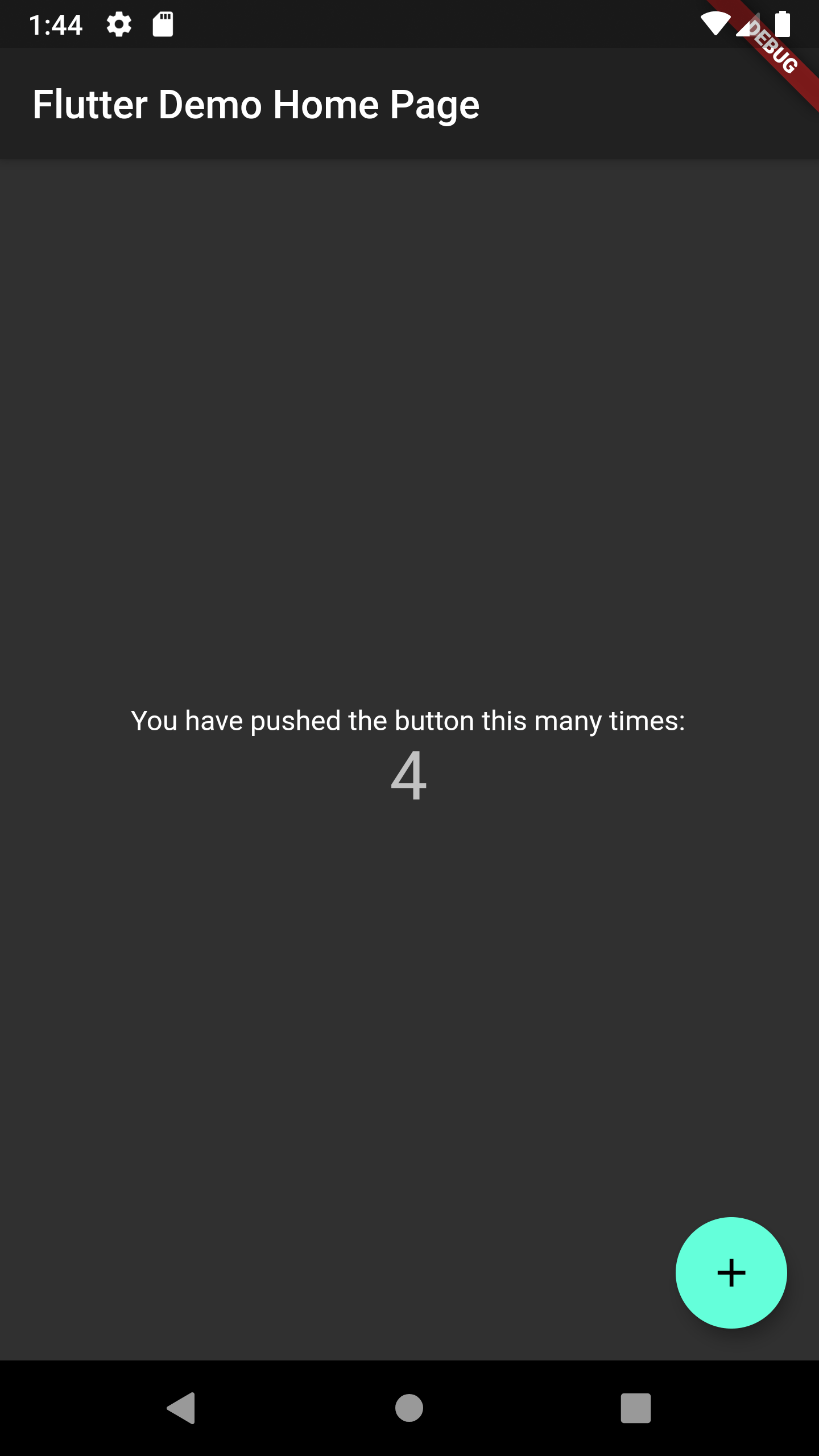 Screenshot of the Fluter Demo Home Page application set to the dark theme.