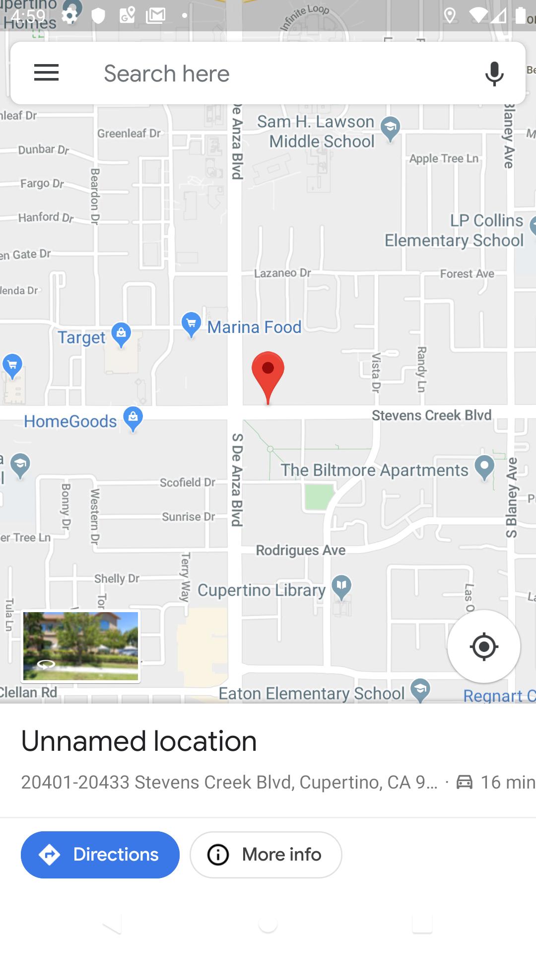 Screenshot of the url_launcher launching a map with the user's current location indicated.