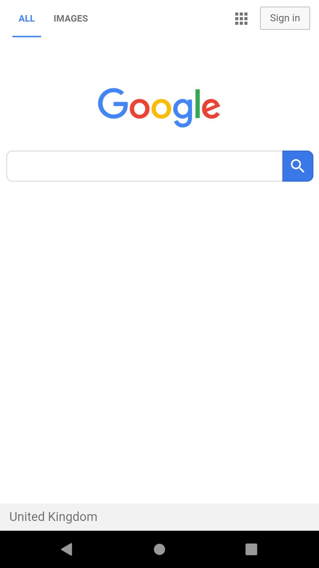 Screenshot of the url_launcher launching a browser with Google in WebView style.