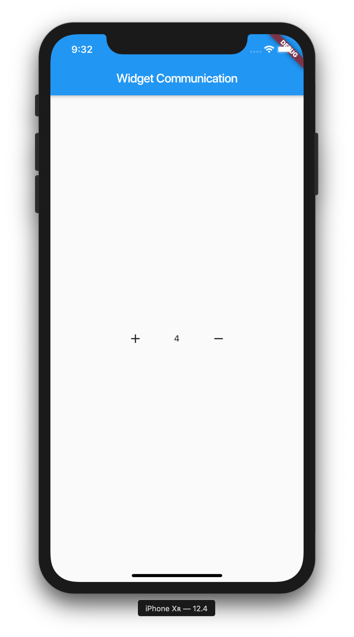 Screenshot of the Flutter application display an Add button, a Remove button, and a count value of 4