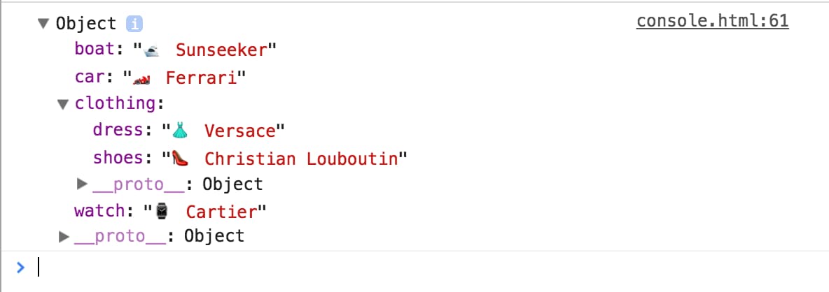 Output of console.dir