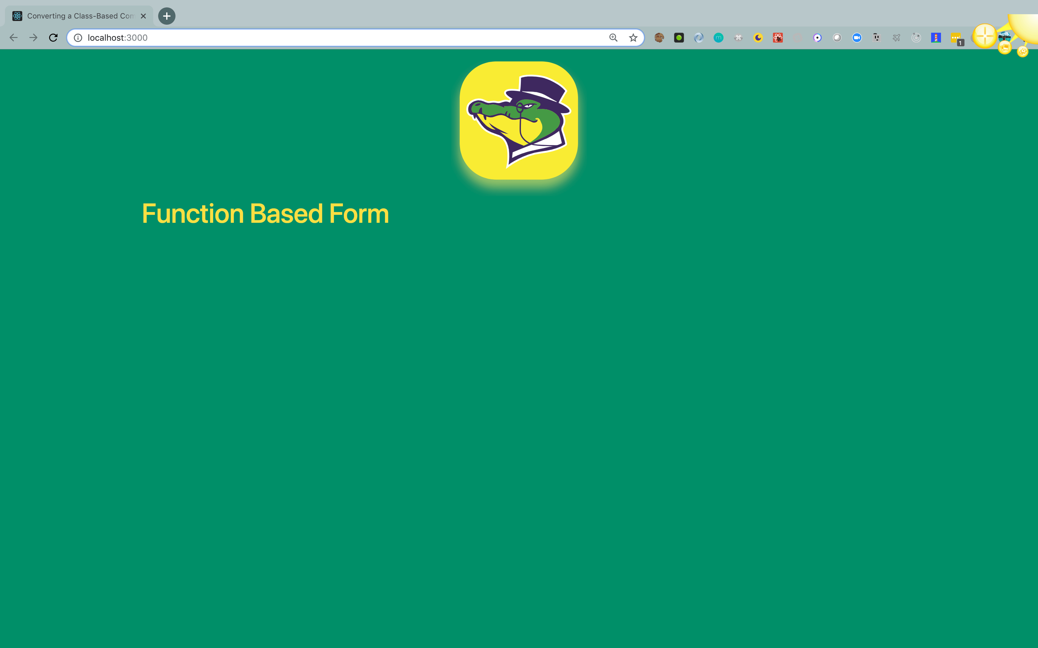Screenshot of the application running in the browser with the functional component.