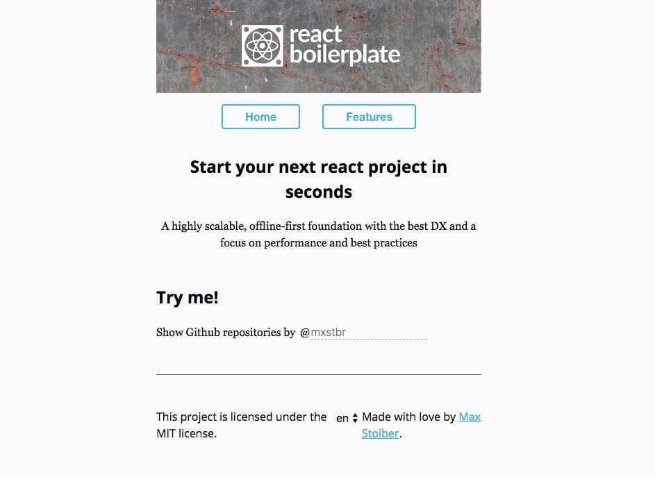 The home page with our change