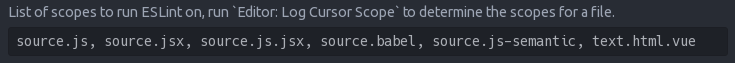 Needed config changes to make Atom play nice with eslint-plugin-vue.