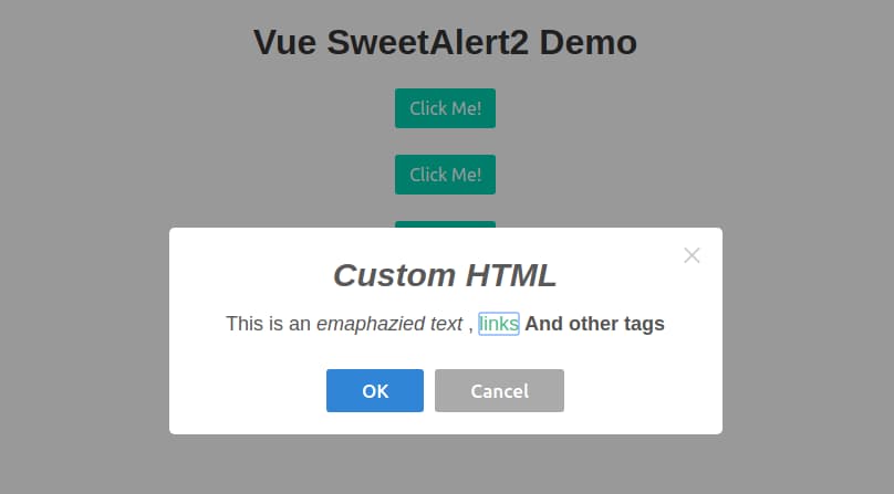 Modal with custom HTML markup