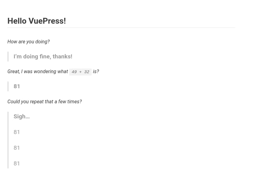 The default VuePress look, with no sidebar or navbar.