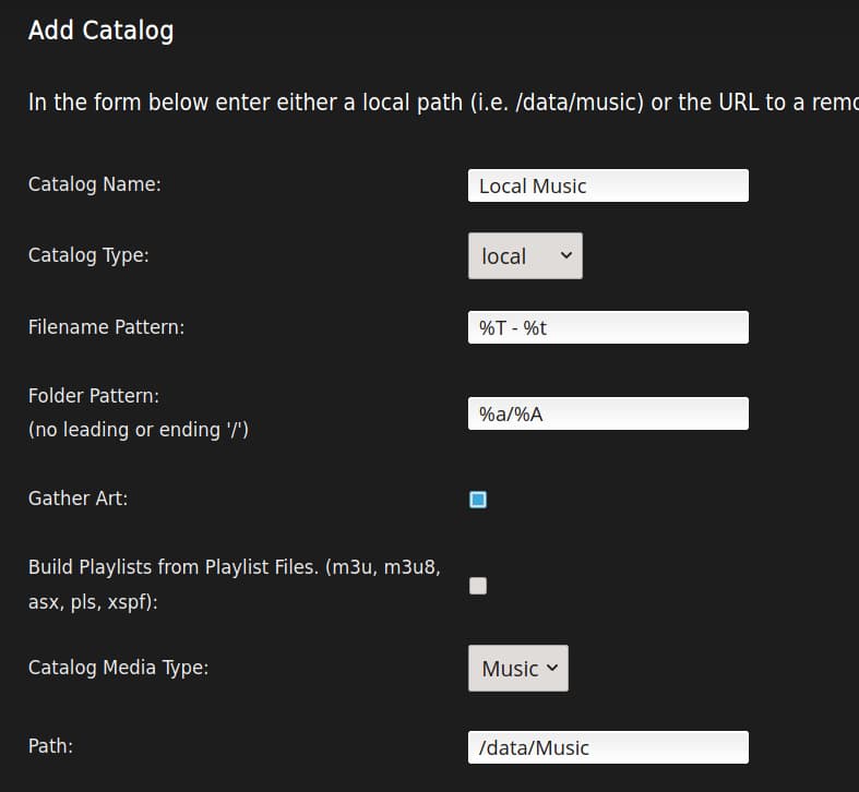 Image showing the completed add catalog form