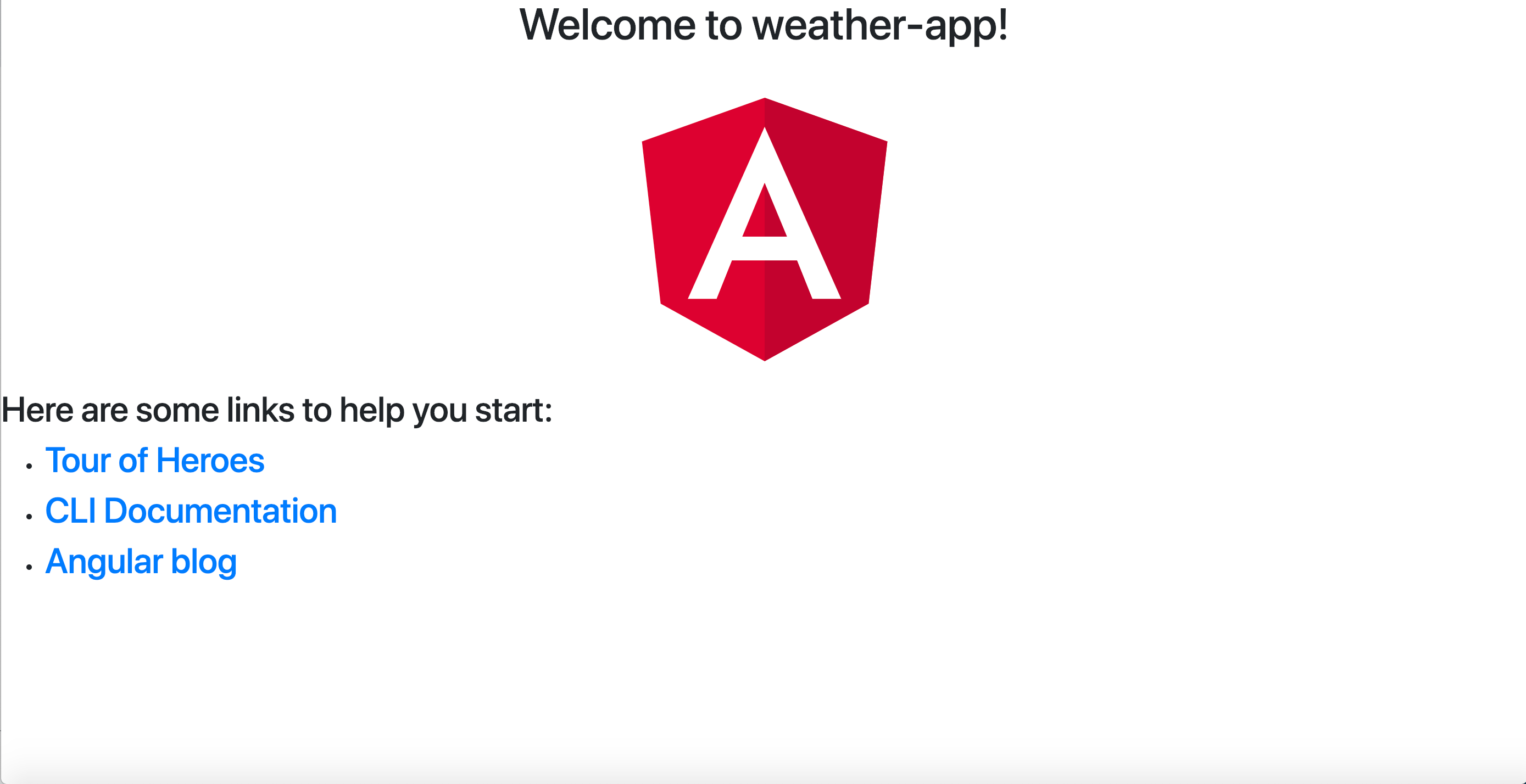 Image of default created app in Angular