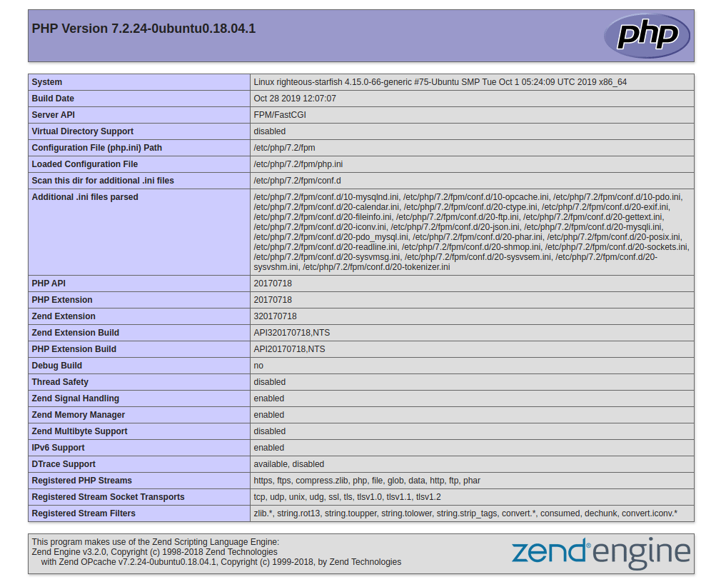 phpinfo page
