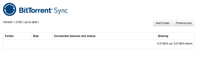 BitTorrent Sync main page