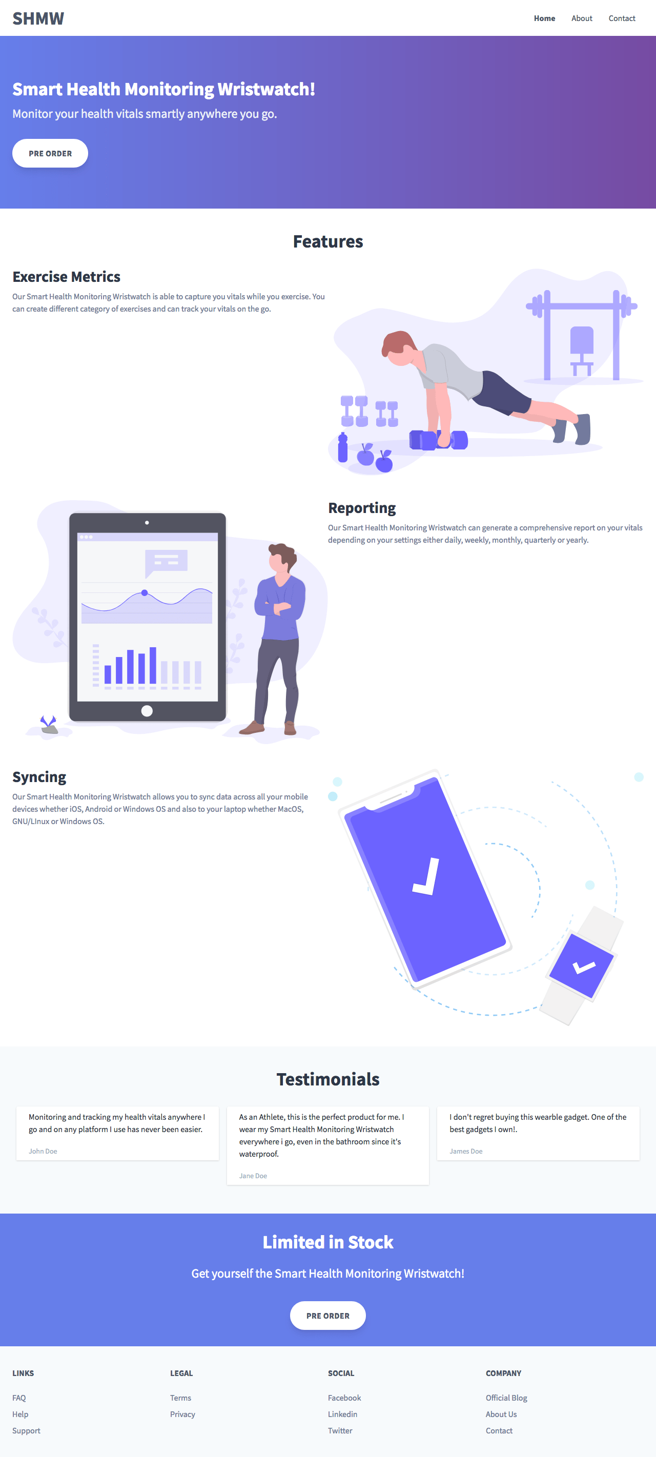 Smart wristwatch landing page