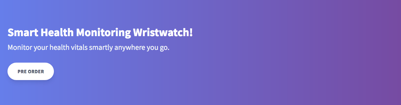 Hero section with a purple gradient background and a rounded preorder button