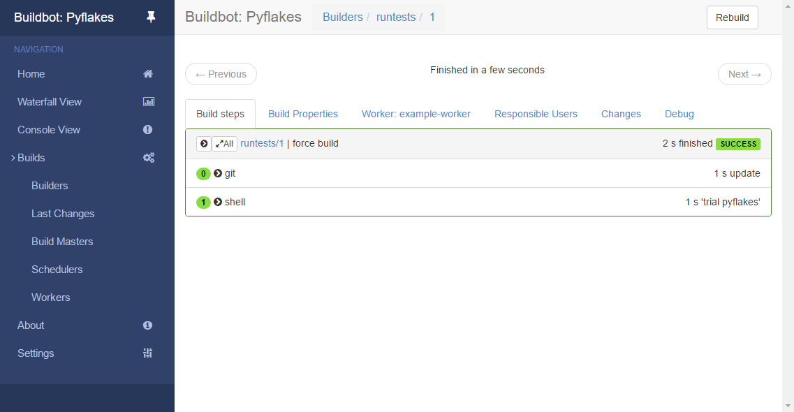 Screenshot showing successful build