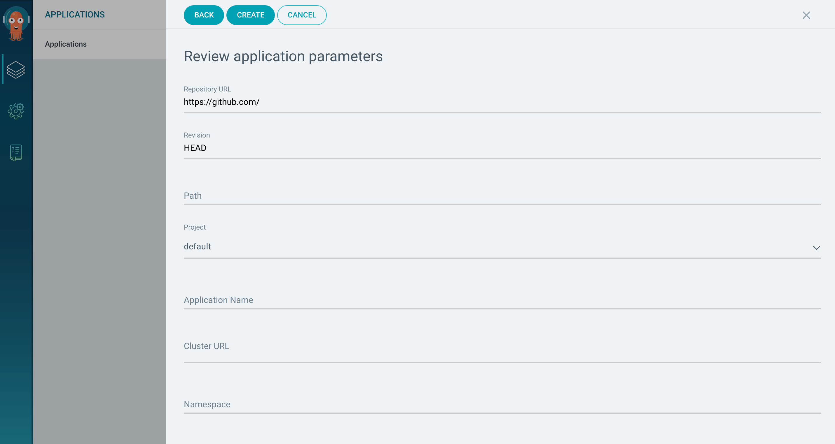 Argo CD Review application parameters Page