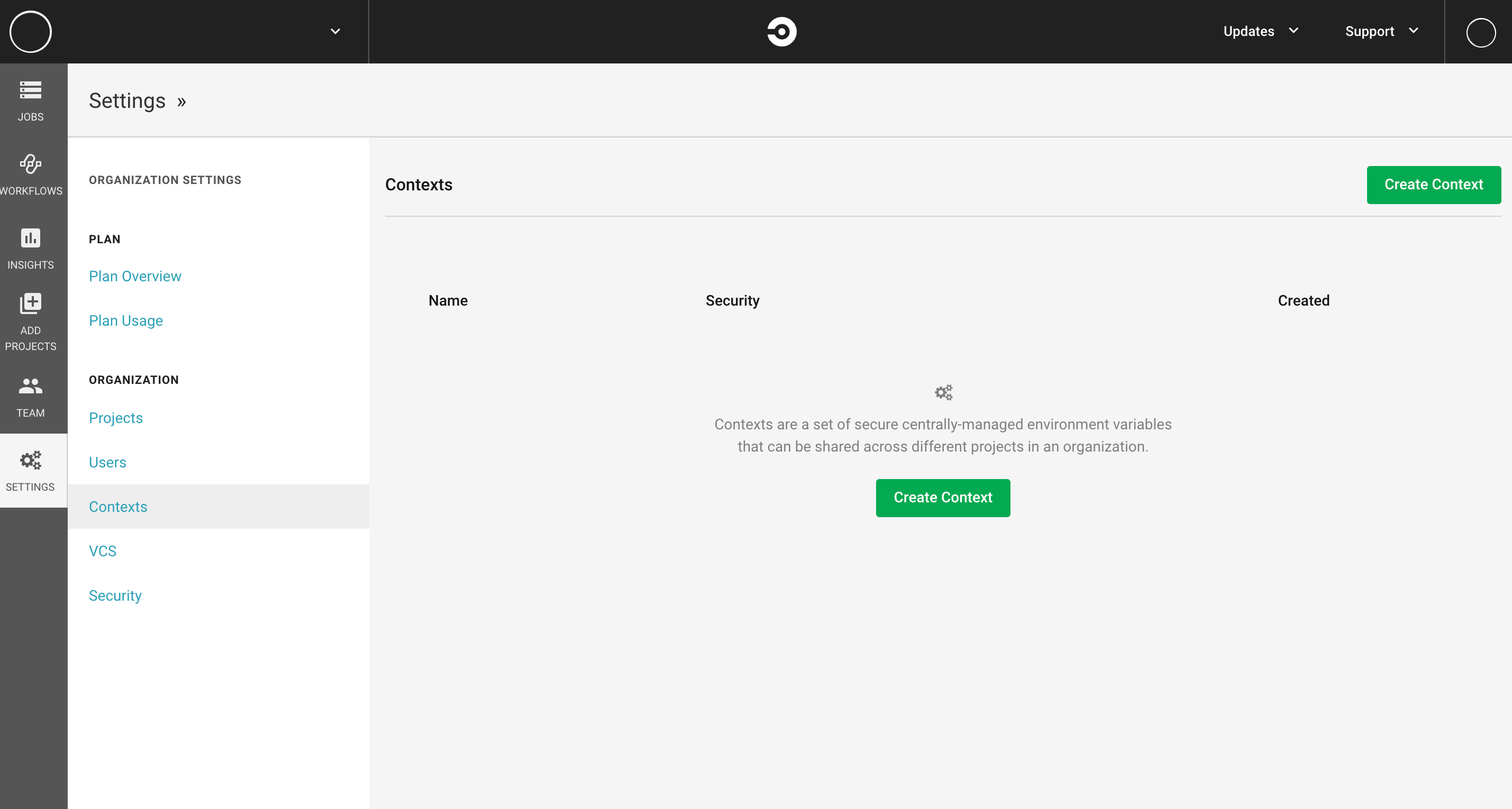 Create Context Screen for CircleCI