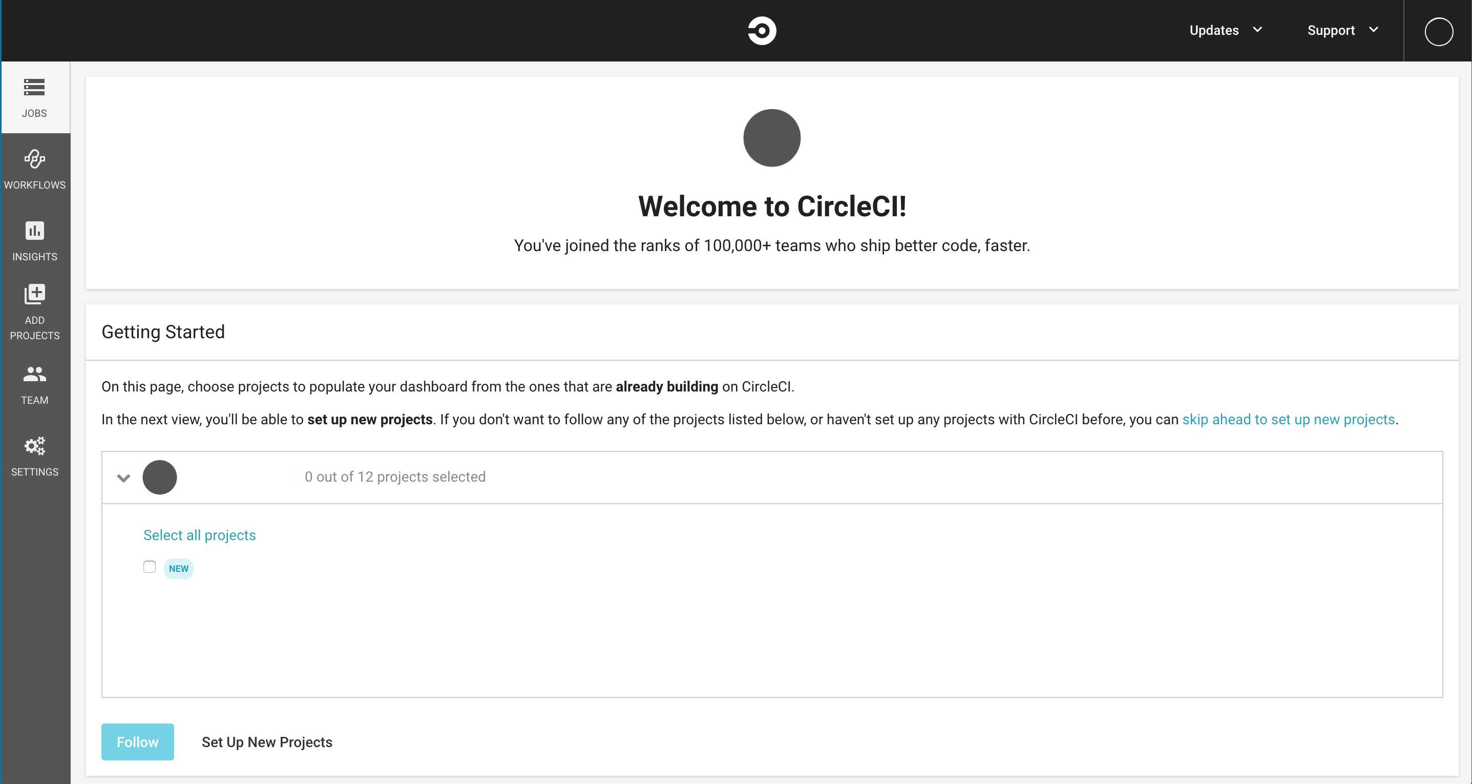 Welcome page for CircleCI
