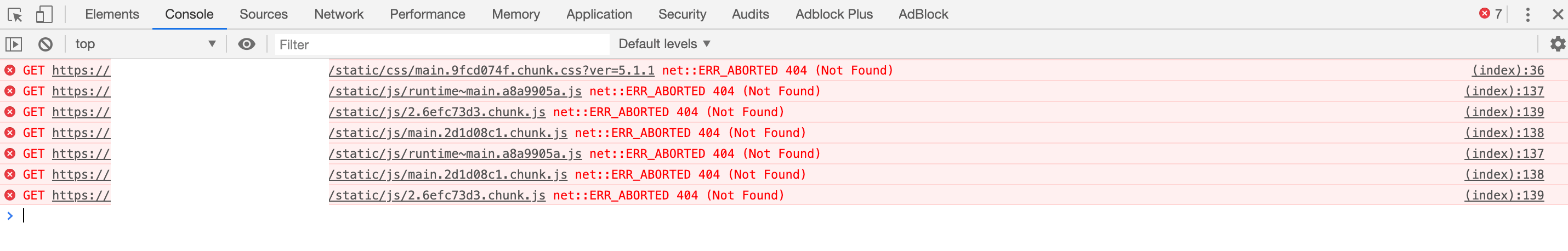 404 Errors in the JavaScript Console