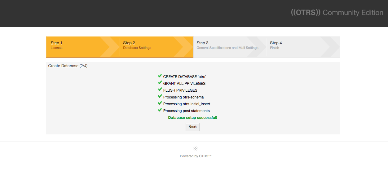 Database setup successful