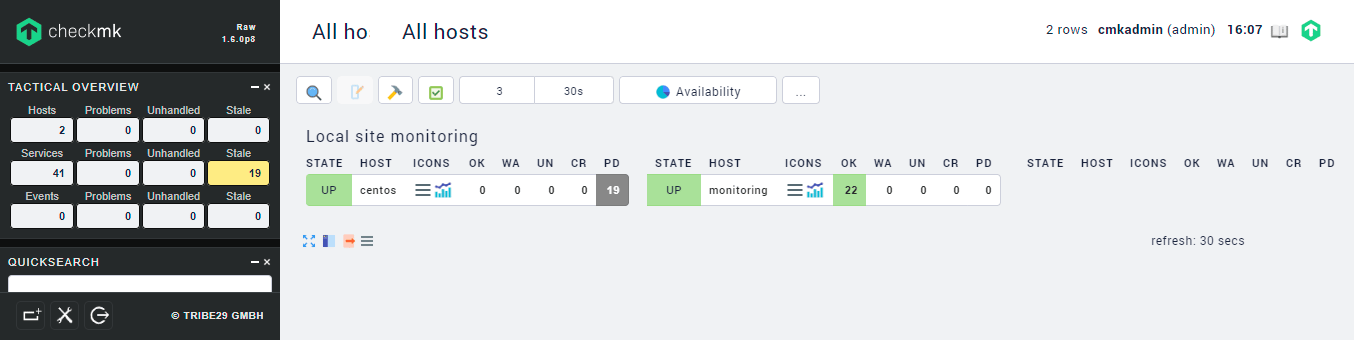 List of hosts with two hosts being monitored