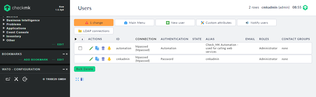 List of Checkmk users after modifications