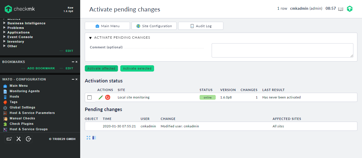 Activate configuration changes confirmation screen