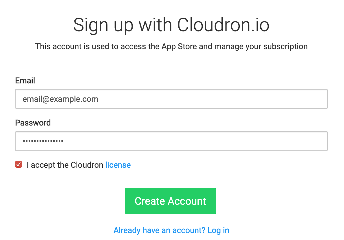 Create cloudron.io account