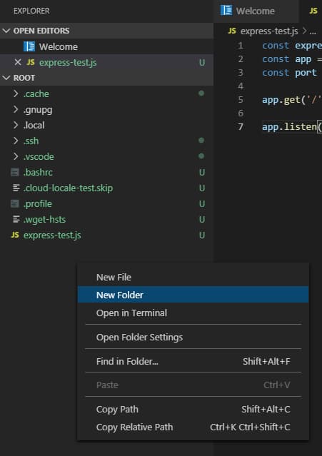 GUI de code-server: New Folder