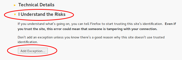 Browser certificate warning