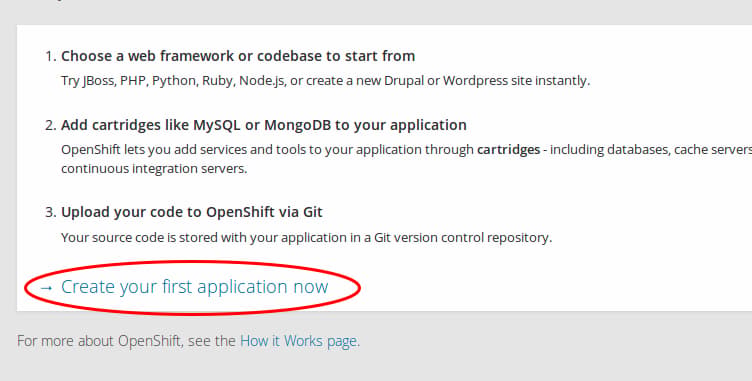 Click "Create your first application now"