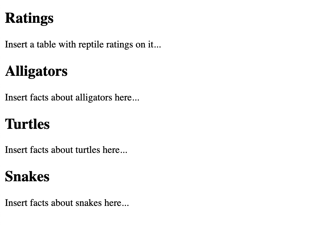 Rendered HTML with four sections