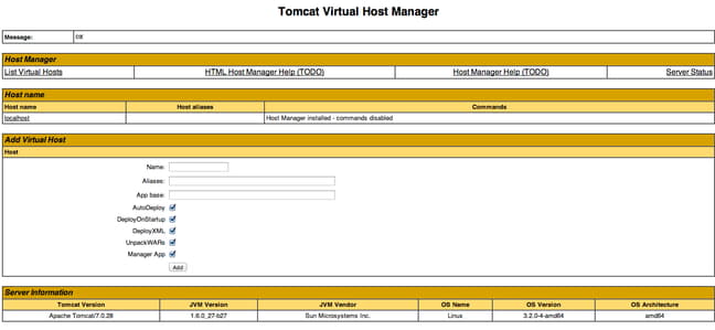 DigitalOcean Tomcat Host Manager Webapp