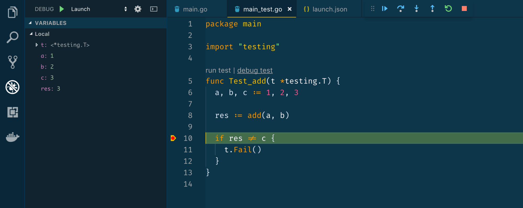Adding breakpoint on Line 10