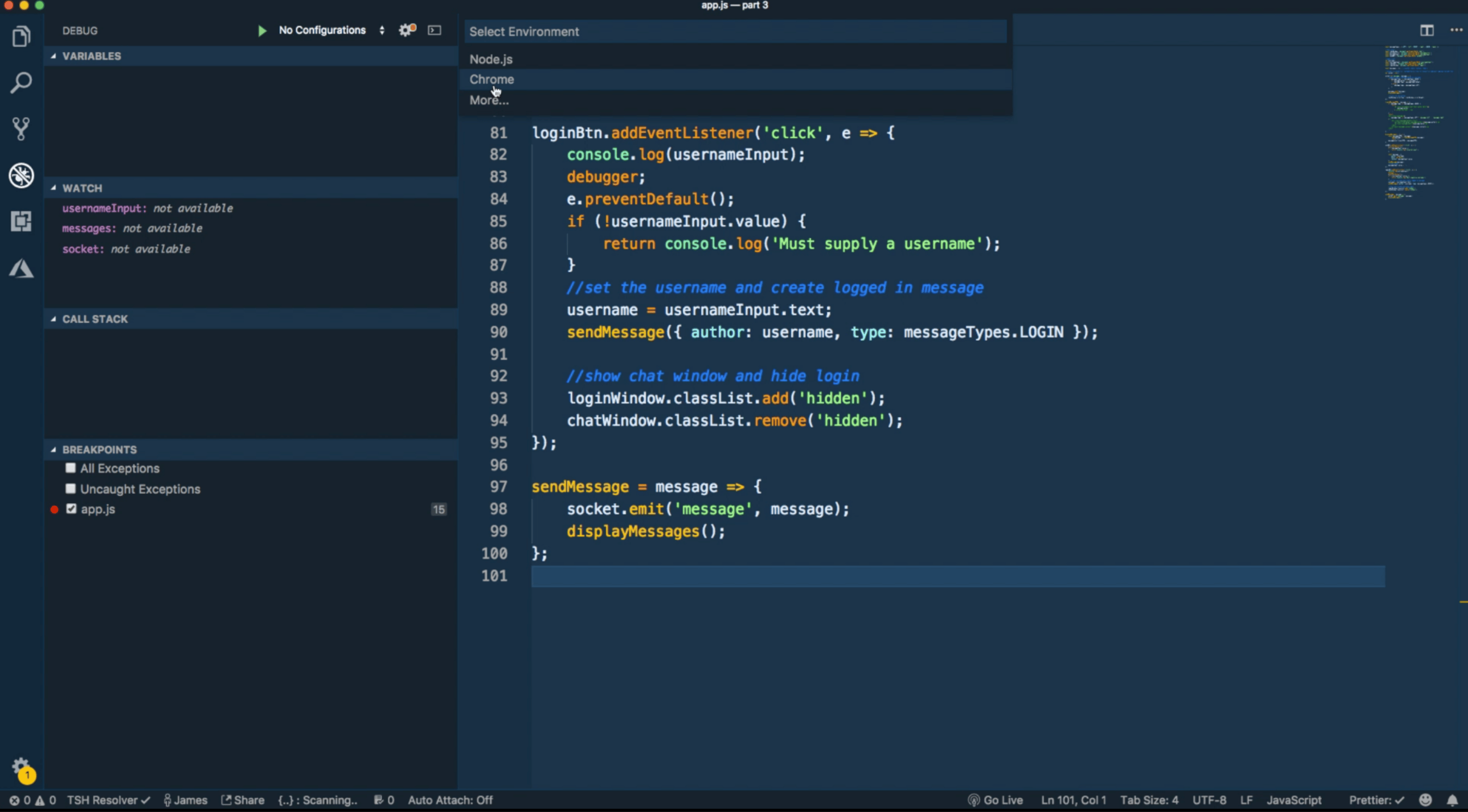 Chrome Environment option in Visual Studio Code