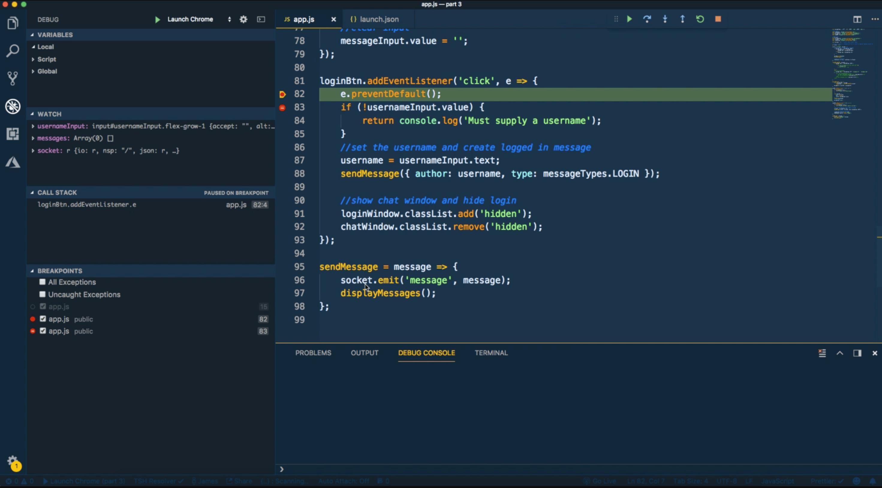 Debugger switching from Chrome back to Visual Studio Code