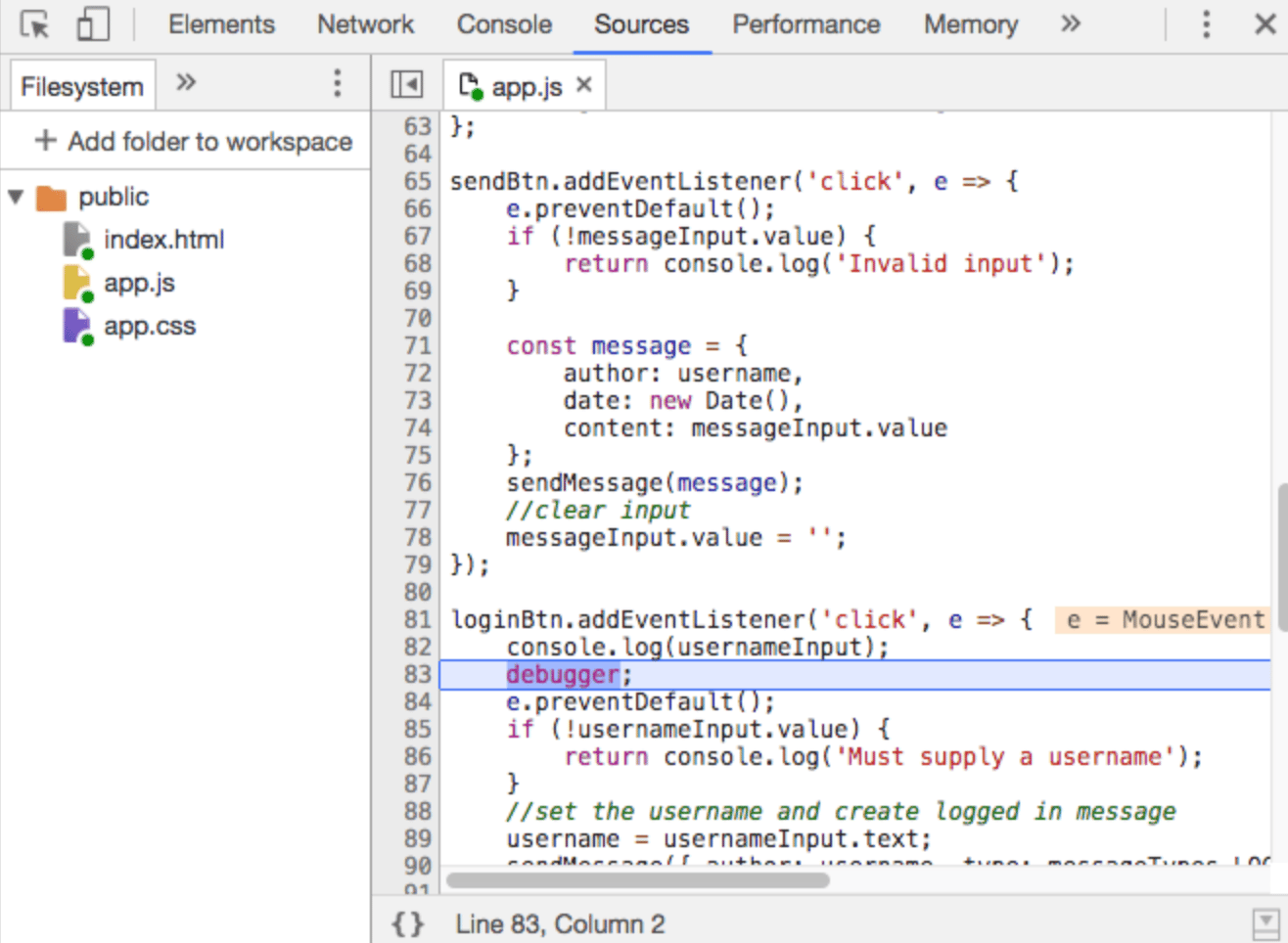 Debugger line highlighted in Chrome DevTools