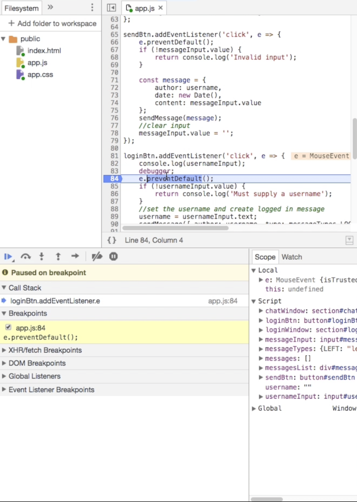 List of Breakpoints in Chrome DevTools