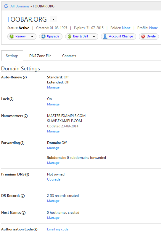 Second domain nameservers