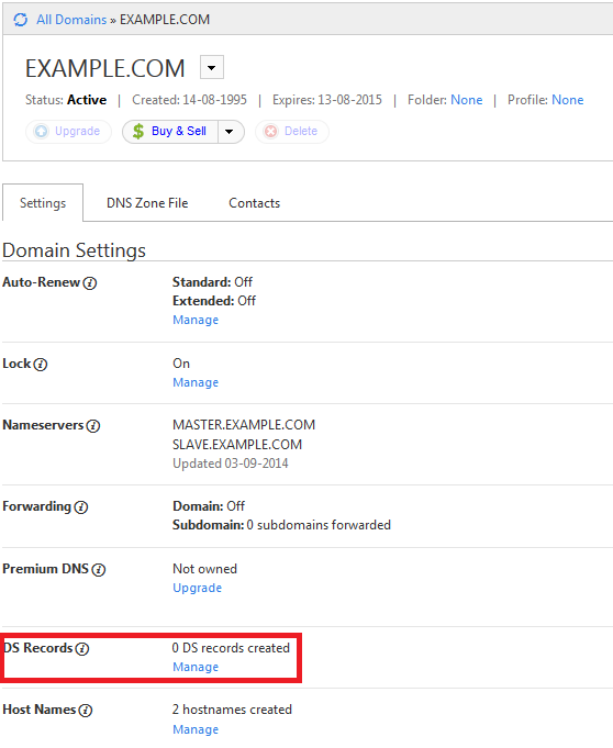 GoDaddy manage DS records