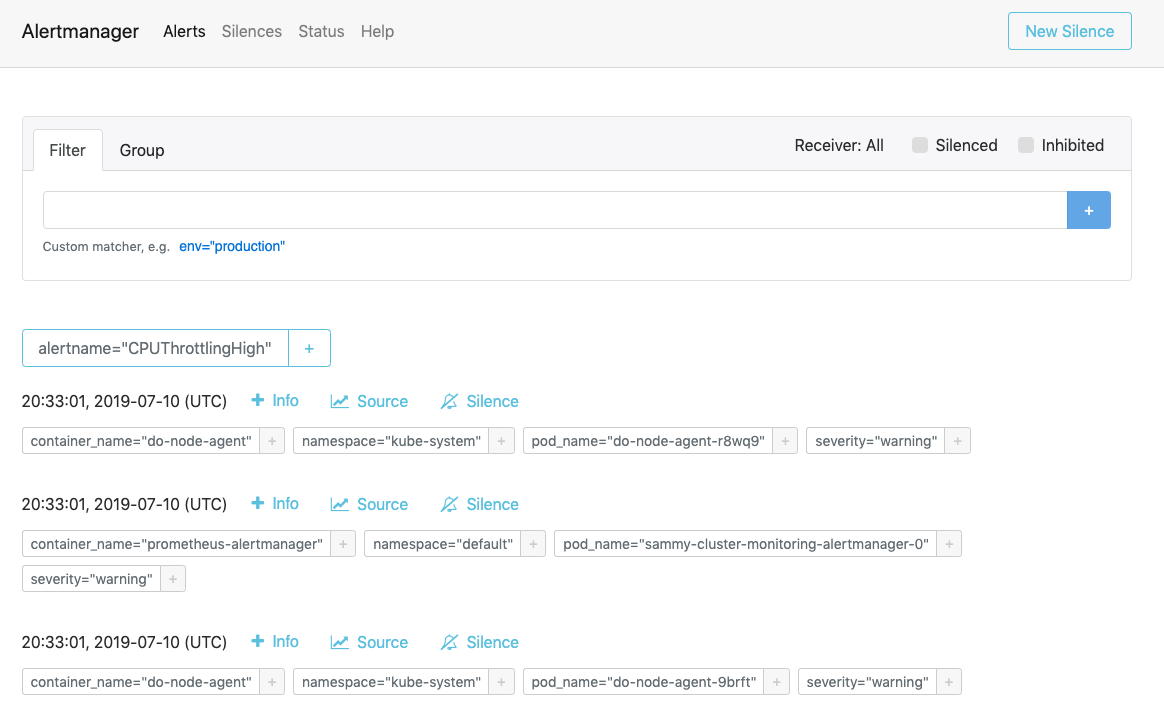 Alertmanager Alerts Page