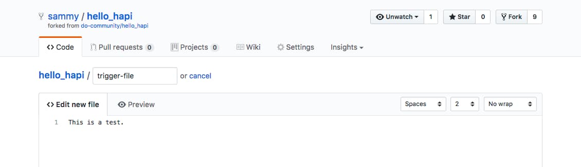 Filename and content creation on GitHub screenshot