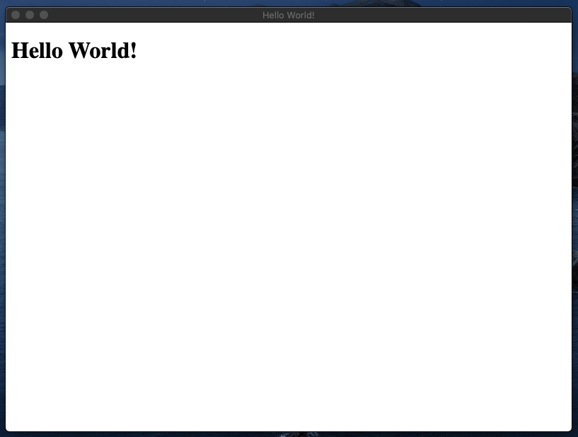 Hello world printed output window of the application