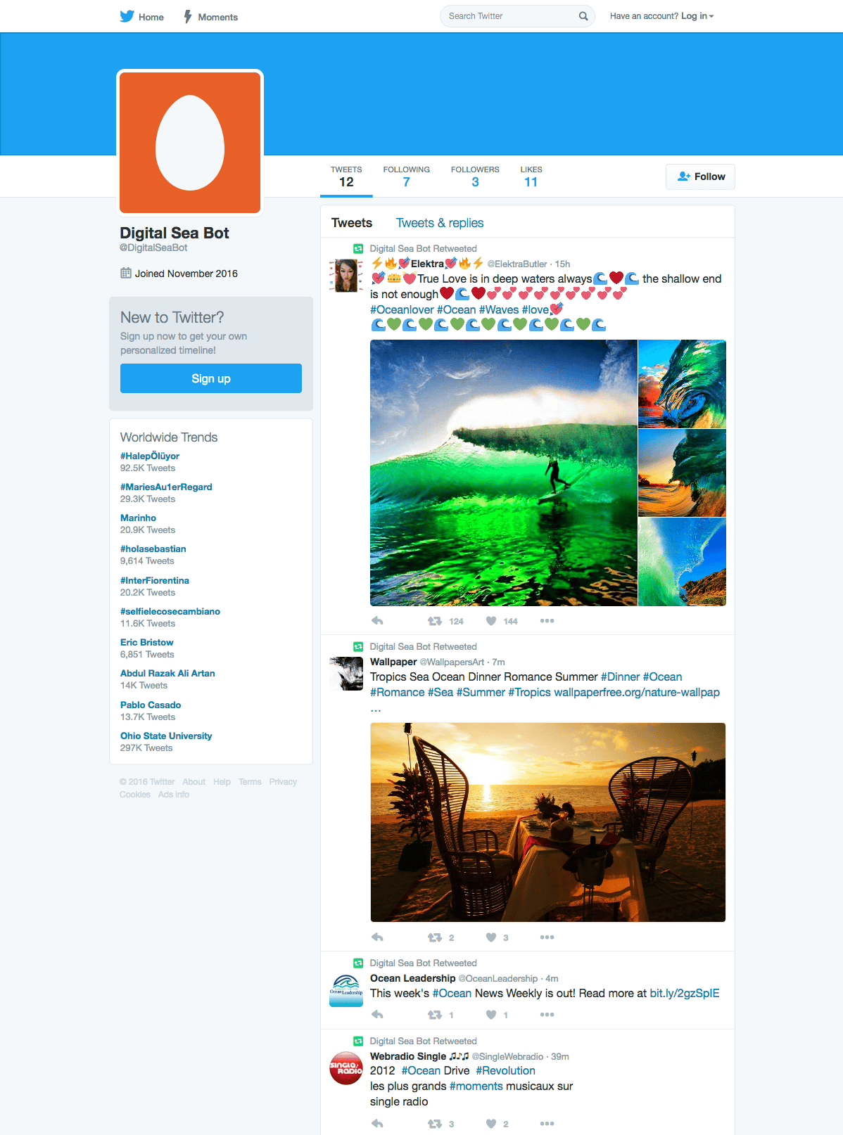 Twitter Account showing Retweets