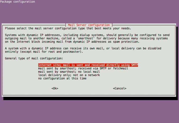 Select the option for internet site