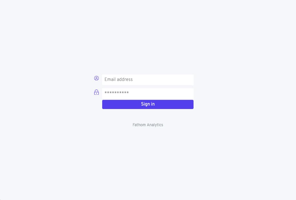 A screenshot of the Fathom login page, with 'Email' and 'Password' textboxes