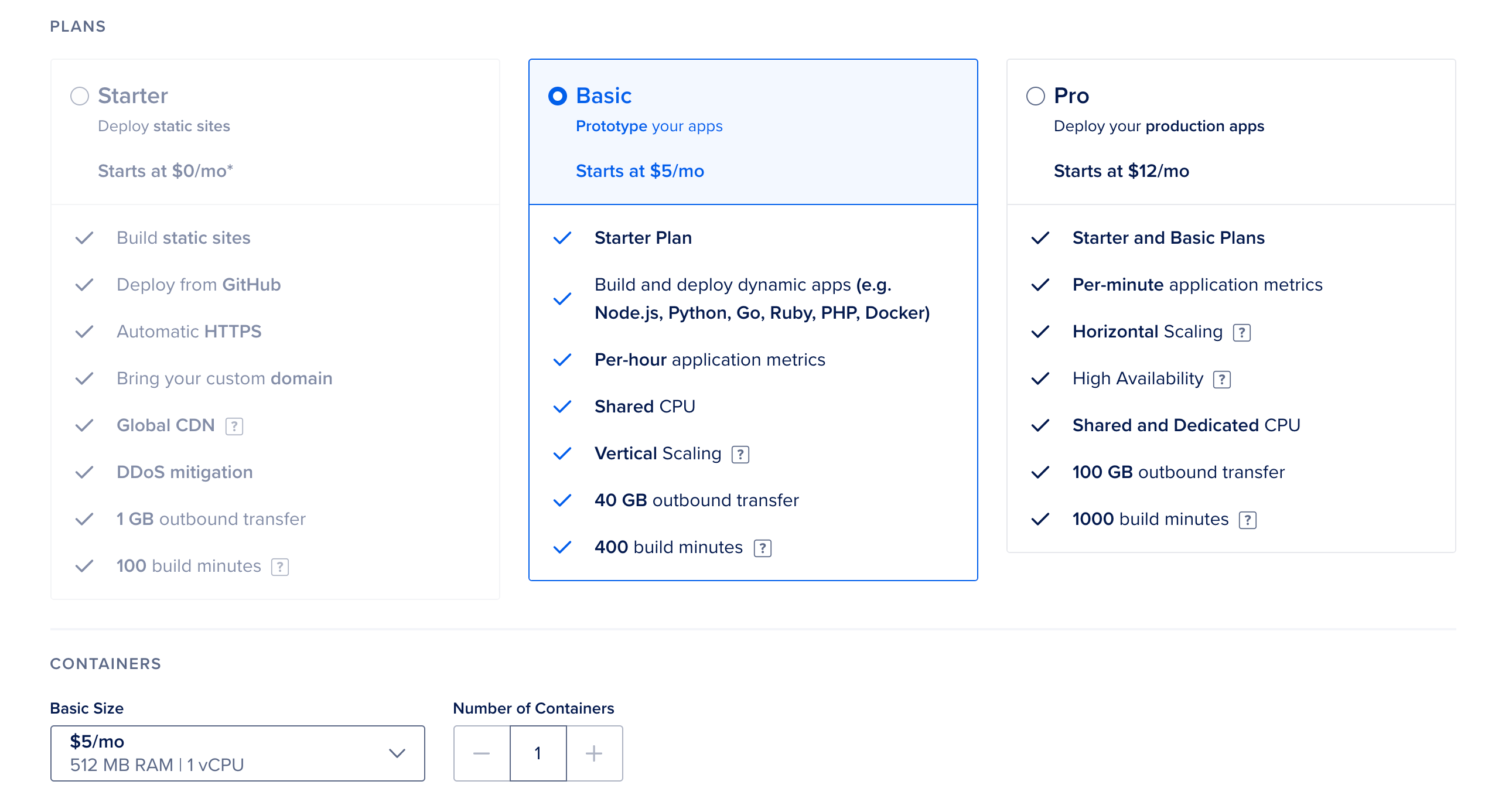 Selecting the app plan