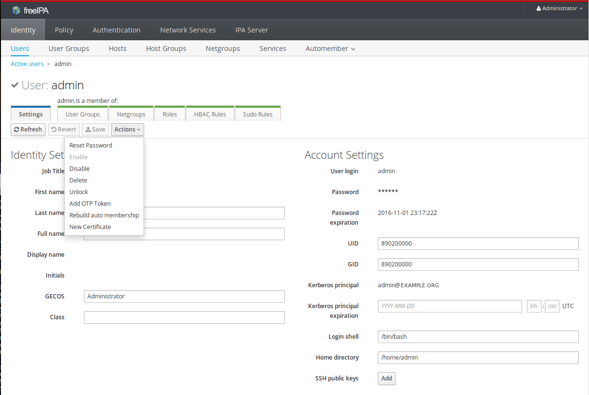 FreeIPA UI user edit
