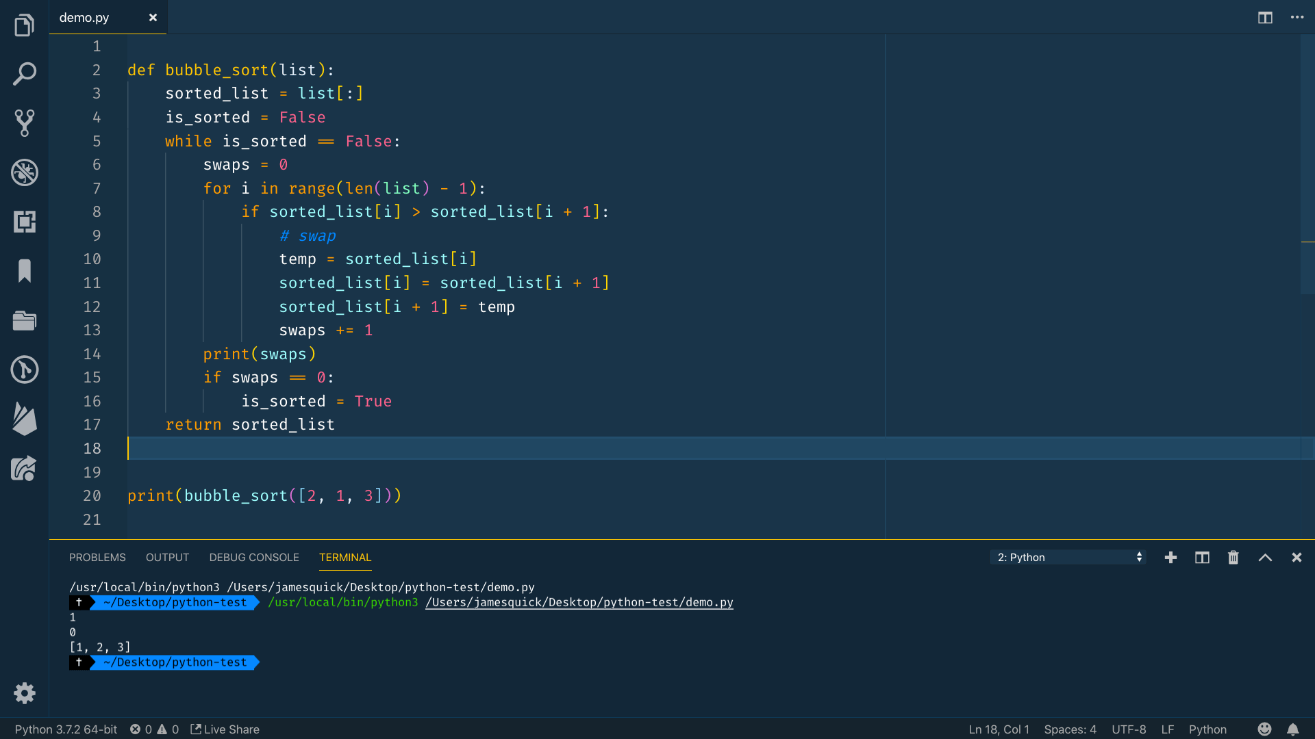 Bubble_sort output in your console