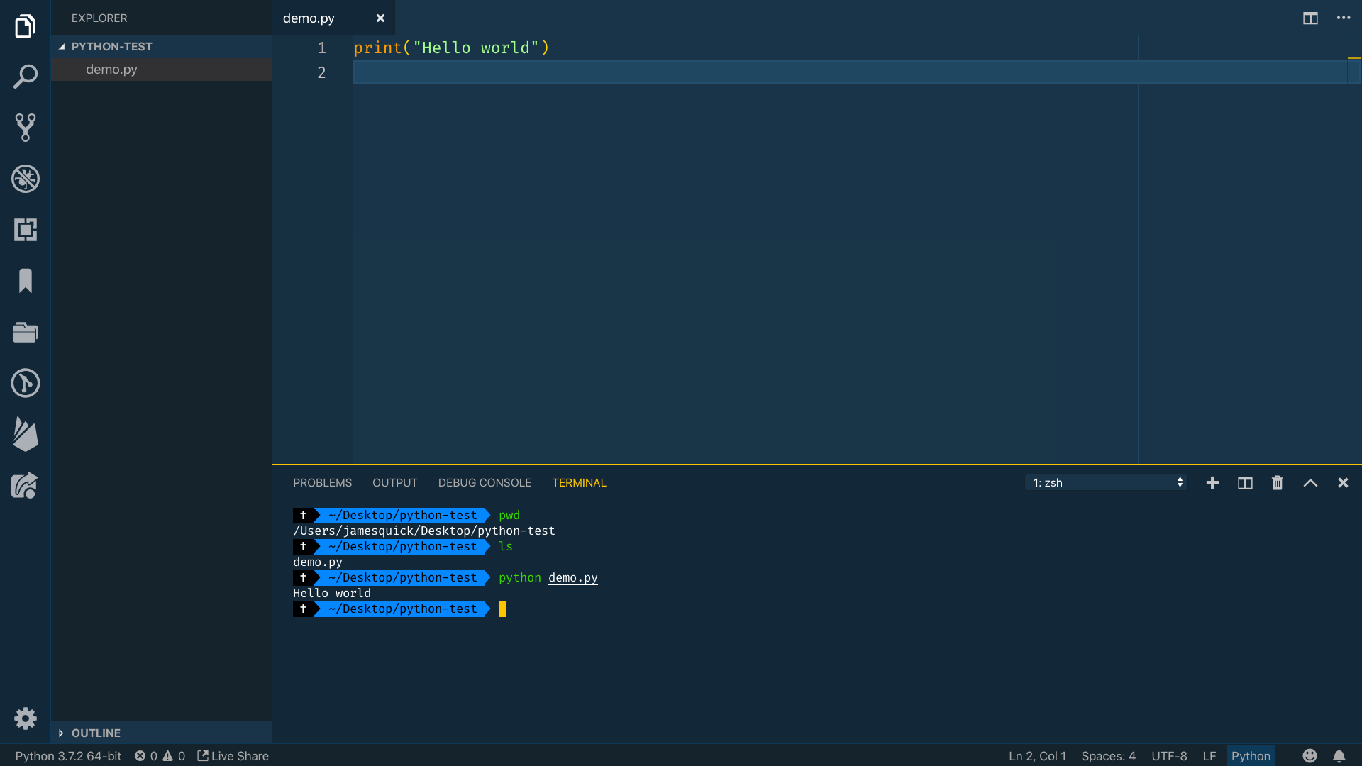Hello World printed out in the console