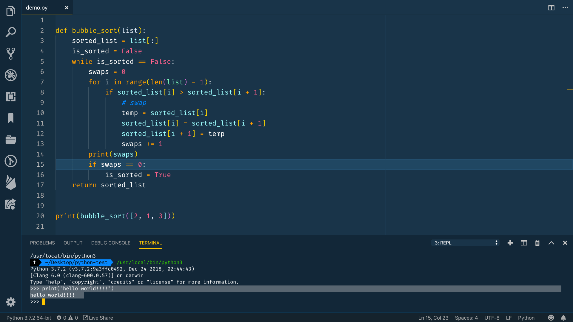 Hello World displayed in the console